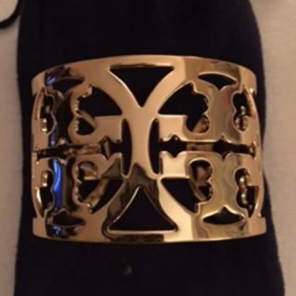 Tory Burch Jewelry - EUC Tory Burch Wide Logo Cuff Bracelet